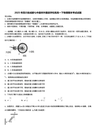 2025年四川省成都七中嘉祥外国语学校高高一下物理期末考试试题含解析