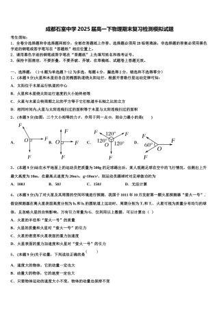 成都石室中学2025届高一下物理期末复习检测模拟试题含解析