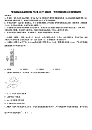 四川省双流县棠湖中学2024-2025学年高一下物理期末复习检测模拟试题含解析