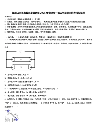 峨眉山市第七教育发展联盟2025年物理高一第二学期期末统考模拟试题含解析