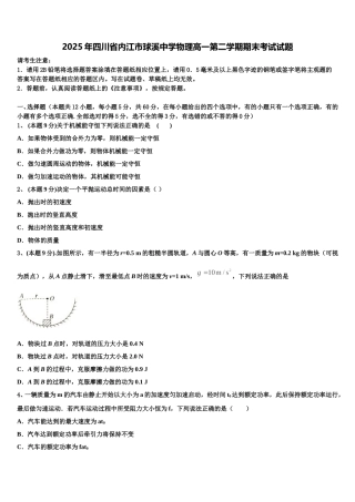 2025年四川省内江市球溪中学物理高一第二学期期末考试试题含解析