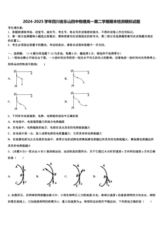 2024-2025学年四川省乐山四中物理高一第二学期期末检测模拟试题含解析