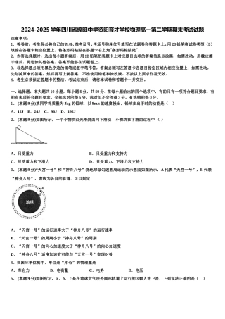 2024-2025学年四川省绵阳中学资阳育才学校物理高一第二学期期末考试试题含解析