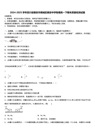 2024-2025学年四川省雅安市雨城区雅安中学物理高一下期末质量检测试题含解析