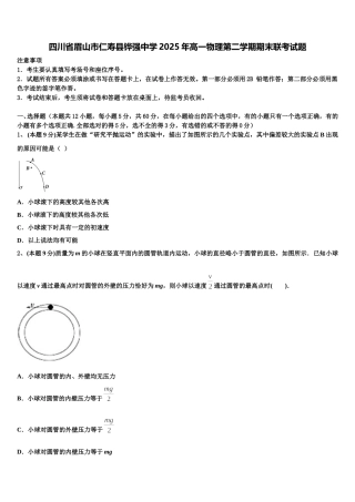 四川省眉山市仁寿县铧强中学2025年高一物理第二学期期末联考试题含解析