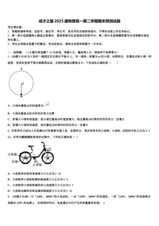 成才之路2025届物理高一第二学期期末预测试题含解析