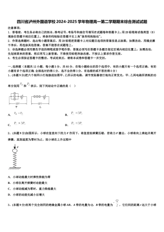 四川省泸州外国语学校2024-2025学年物理高一第二学期期末综合测试试题含解析