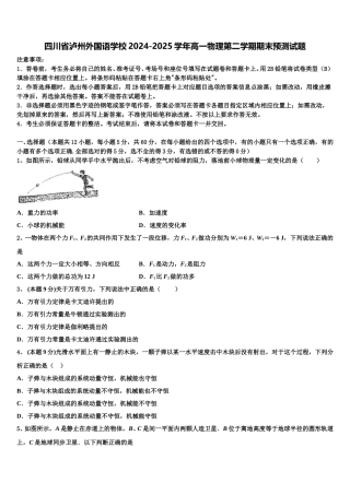 四川省泸州外国语学校2024-2025学年高一物理第二学期期末预测试题含解析