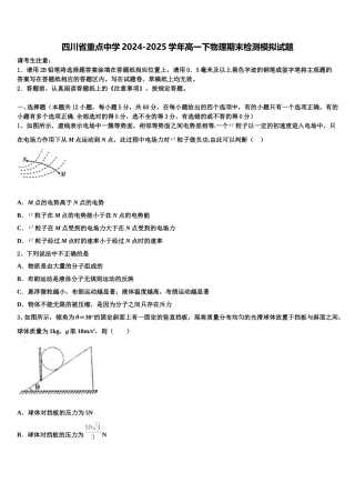 四川省重点中学2024-2025学年高一下物理期末检测模拟试题含解析