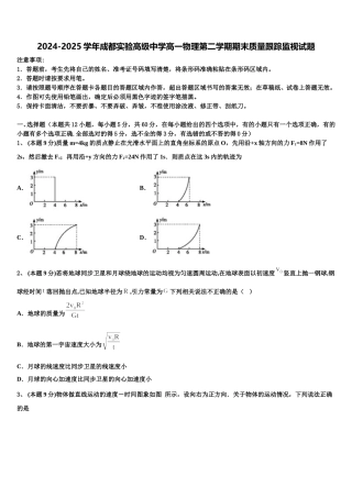 2024-2025学年成都实验高级中学高一物理第二学期期末质量跟踪监视试题含解析