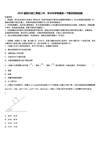 2025届四川省仁寿县二中、华兴中学物理高一下期末预测试题含解析