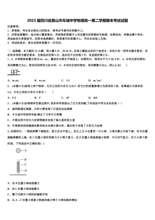 2025届四川省眉山市车城中学物理高一第二学期期末考试试题含解析