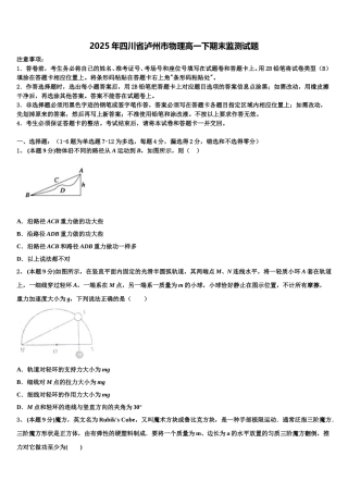 2025年四川省泸州市物理高一下期末监测试题含解析