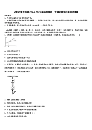 泸州市重点中学2024-2025学年物理高一下期末学业水平测试试题含解析