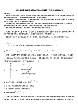 2025届四川省眉山车城中学高一物理第二学期期末经典试题含解析