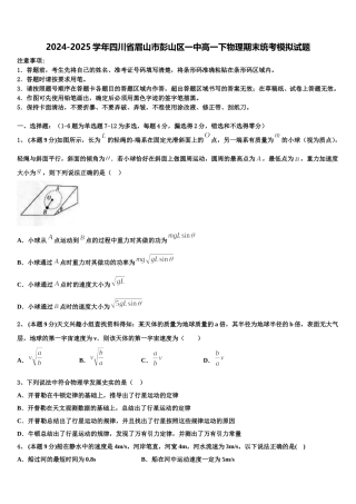 2024-2025学年四川省眉山市彭山区一中高一下物理期末统考模拟试题含解析