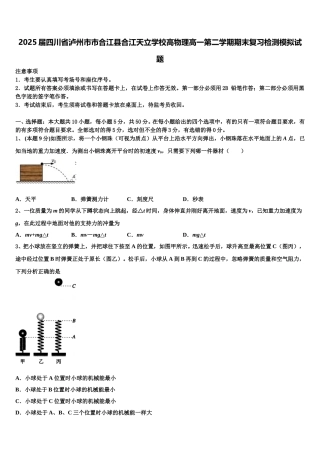 2025届四川省泸州市市合江县合江天立学校高物理高一第二学期期末复习检测模拟试题含解析