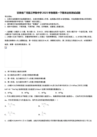 甘肃省广河县三甲集中学2025年物理高一下期末达标测试试题含解析