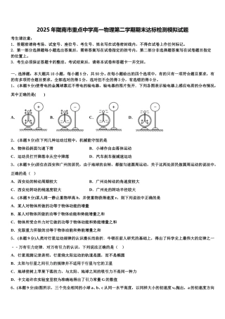 2025年陇南市重点中学高一物理第二学期期末达标检测模拟试题含解析