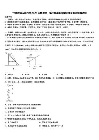 甘肃省靖远第四中2025年物理高一第二学期期末学业质量监测模拟试题含解析