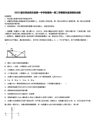 2025届甘肃省民乐县第一中学物理高一第二学期期末监测模拟试题含解析