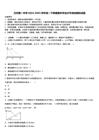 兰州第一中学2024-2025学年高一下物理期末学业水平测试模拟试题含解析