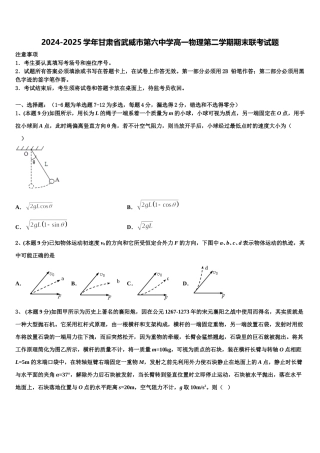 2024-2025学年甘肃省武威市第六中学高一物理第二学期期末联考试题含解析