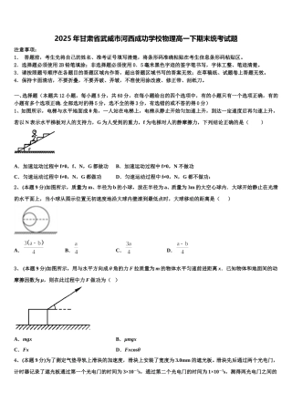 2025年甘肃省武威市河西成功学校物理高一下期末统考试题含解析