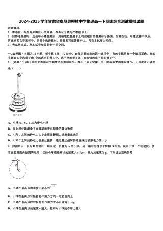 2024-2025学年甘肃省卓尼县柳林中学物理高一下期末综合测试模拟试题含解析