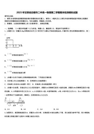 2025年甘肃省白银市二中高一物理第二学期期末检测模拟试题含解析