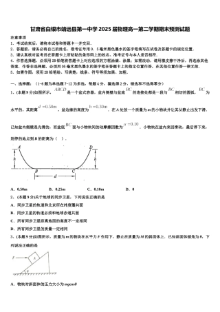 甘肃省白银市靖远县第一中学2025届物理高一第二学期期末预测试题含解析