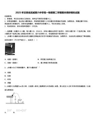 2025年甘肃省武威第六中学高一物理第二学期期末调研模拟试题含解析