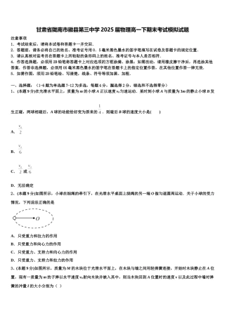甘肃省陇南市徽县第三中学2025届物理高一下期末考试模拟试题含解析
