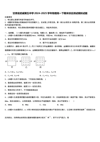 甘肃省武威第五中学2024-2025学年物理高一下期末综合测试模拟试题含解析