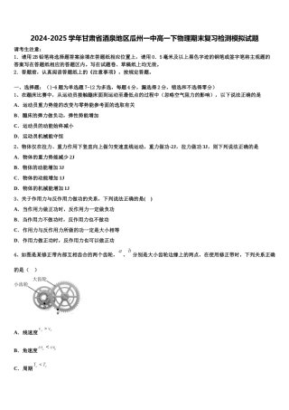 2024-2025学年甘肃省酒泉地区瓜州一中高一下物理期末复习检测模拟试题含解析