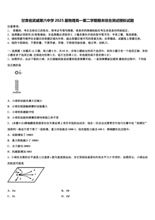 甘肃省武威第六中学2025届物理高一第二学期期末综合测试模拟试题含解析