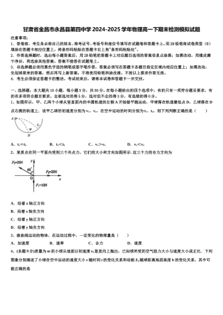 甘肃省金昌市永昌县第四中学2024-2025学年物理高一下期末检测模拟试题含解析
