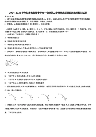 2024-2025学年甘肃省临夏中学高一物理第二学期期末质量跟踪监视模拟试题含解析