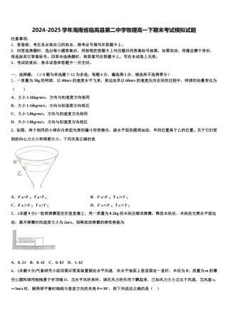 2024-2025学年海南省临高县第二中学物理高一下期末考试模拟试题含解析