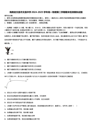海南省文昌市文昌中学2024-2025学年高一物理第二学期期末检测模拟试题含解析