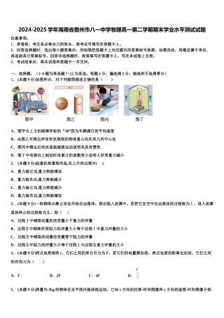 2024-2025学年海南省儋州市八一中学物理高一第二学期期末学业水平测试试题含解析