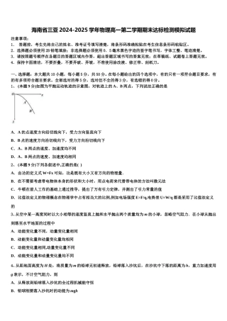 海南省三亚2024-2025学年物理高一第二学期期末达标检测模拟试题含解析