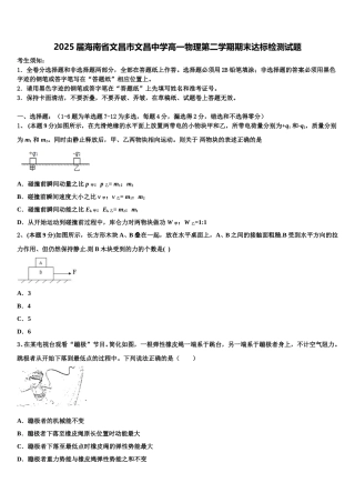 2025届海南省文昌市文昌中学高一物理第二学期期末达标检测试题含解析