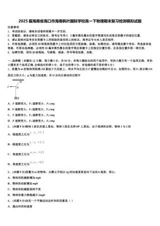 2025届海南省海口市海南枫叶国际学校高一下物理期末复习检测模拟试题含解析