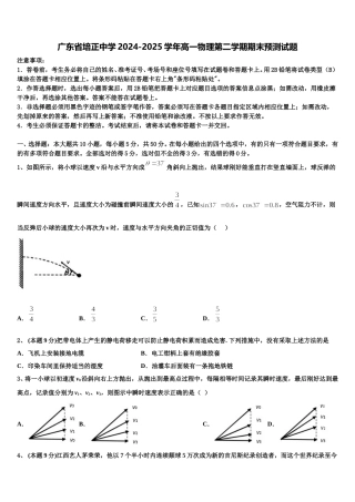 广东省培正中学2024-2025学年高一物理第二学期期末预测试题含解析