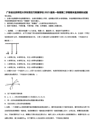 广东省北京师范大学东莞石竹附属学校2025届高一物理第二学期期末监测模拟试题含解析