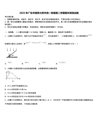 2025年广东华南师大附中高一物理第二学期期末预测试题含解析
