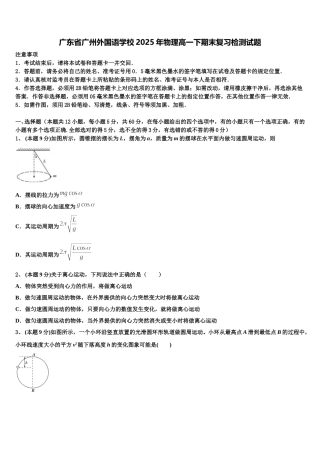 广东省广州外国语学校2025年物理高一下期末复习检测试题含解析