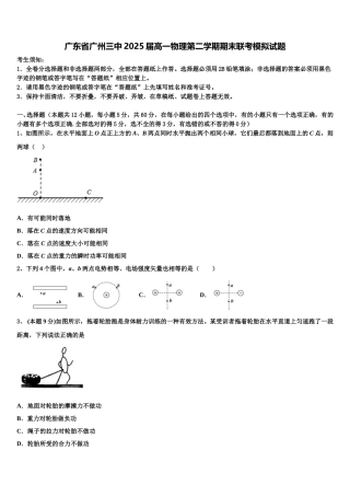 广东省广州三中2025届高一物理第二学期期末联考模拟试题含解析