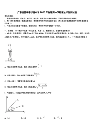 广东省普宁市华侨中学2025年物理高一下期末达标测试试题含解析